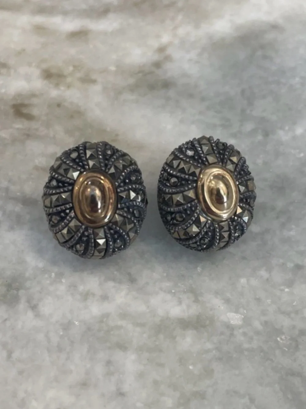 Judith Jack JJ Sterling Clip On Two Toned Earrings